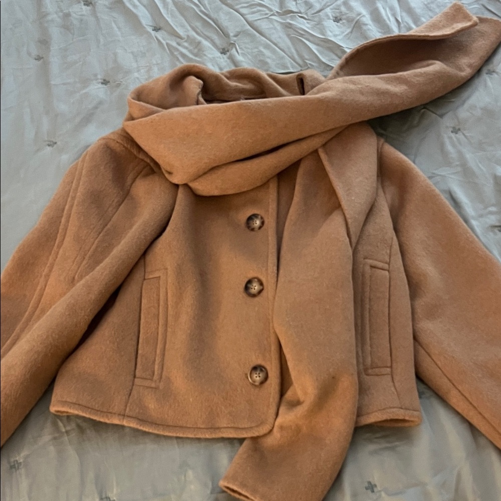 Abercrombie & Fitch Brown Pea Coat with Detachable Scarf